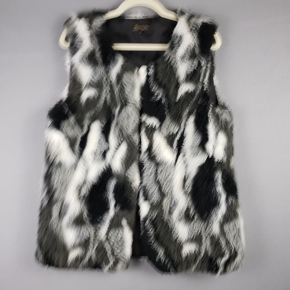 Baciano XL Fuzzy Faux Fur Vest‎ Multicolor Black Gray White Mob Wife Maximalist